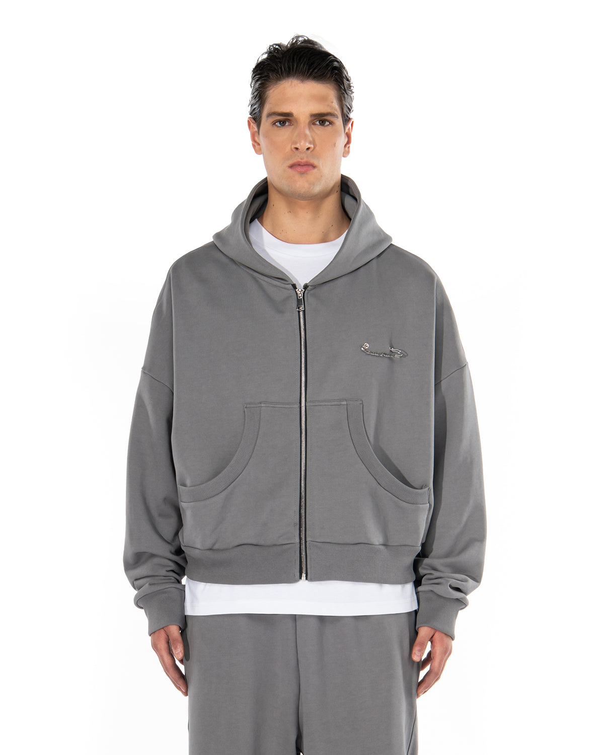 BROKENHEART Grey Zip Hoodie | Blowhammer, color_grey